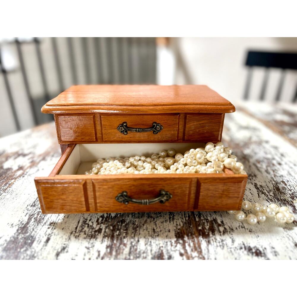 Timeless Vintage Wooden Jewelry Box with Drawer and Luxe Ring Storage.